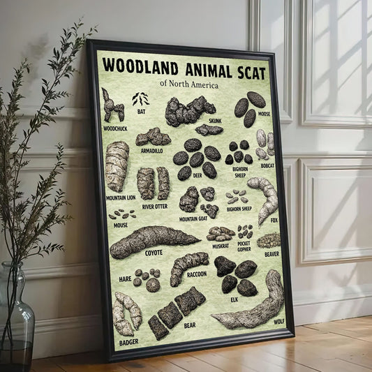 Animal scat print - Woodland animal droppings poster, Wilderness poop chart