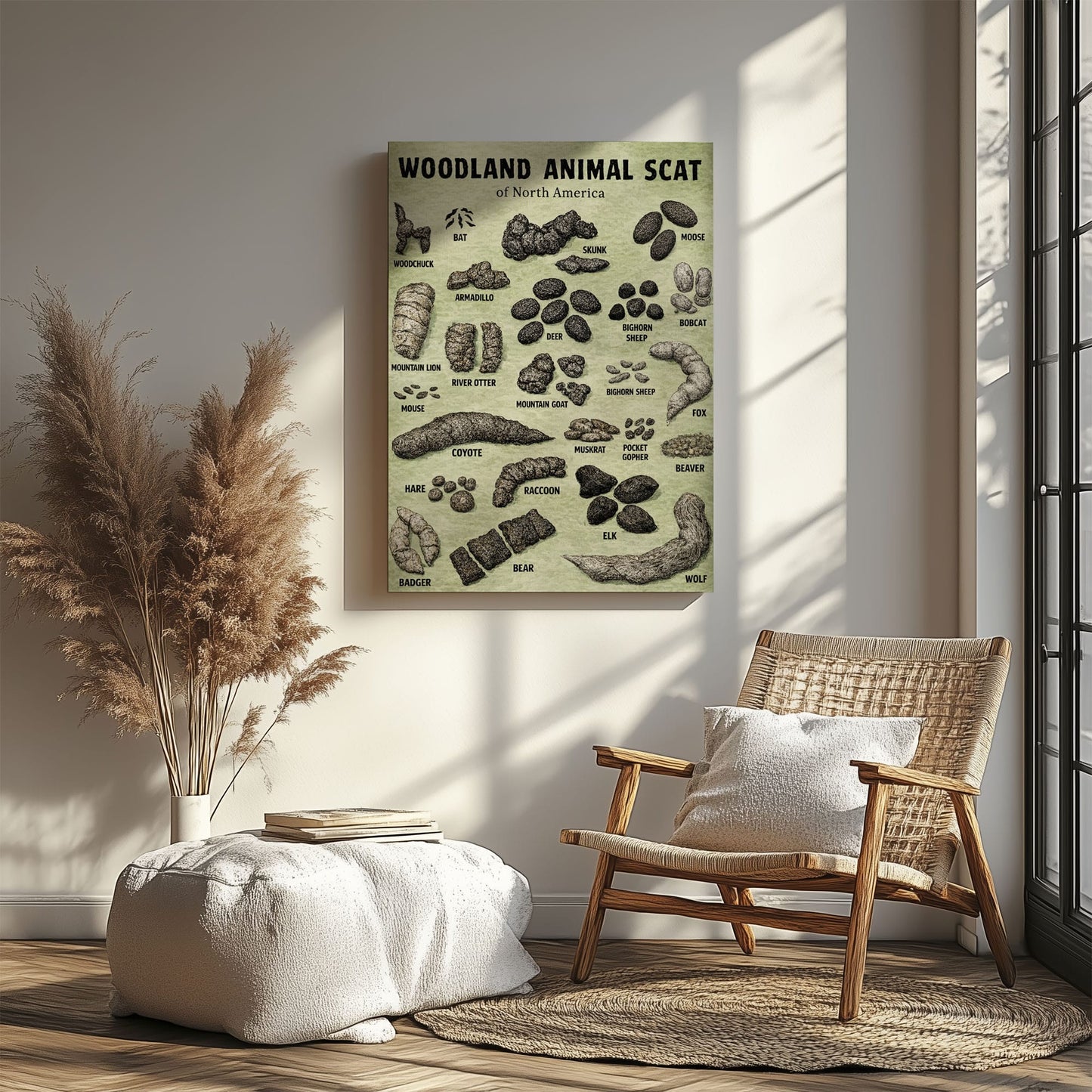Animal scat print - Woodland animal droppings poster, Wilderness poop chart