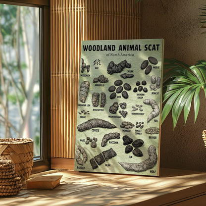 Animal scat print - Woodland animal droppings poster, Wilderness poop chart