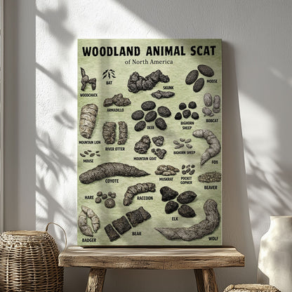 Animal scat print - Woodland animal droppings poster, Wilderness poop chart