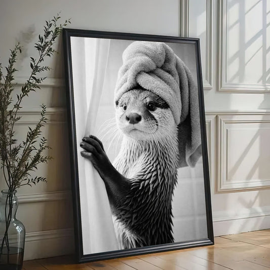 Funny Spa Otter Black and White Canvas Print
