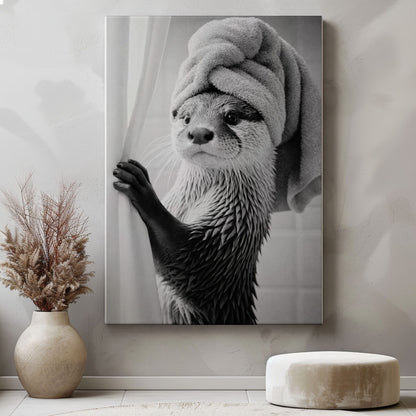 Funny Spa Otter Black and White Canvas Print