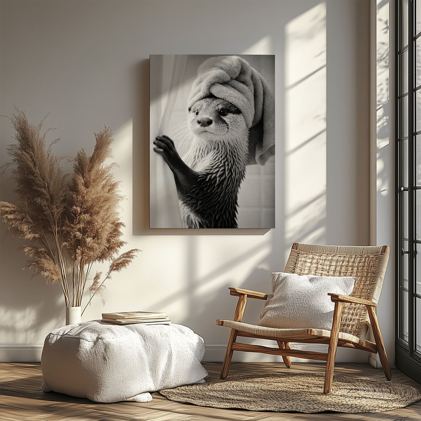 Funny Spa Otter Black and White Canvas Print