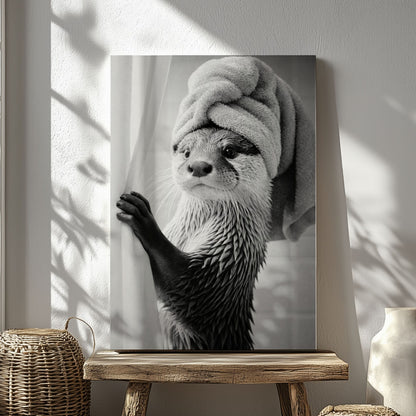 Funny Spa Otter Black and White Canvas Print