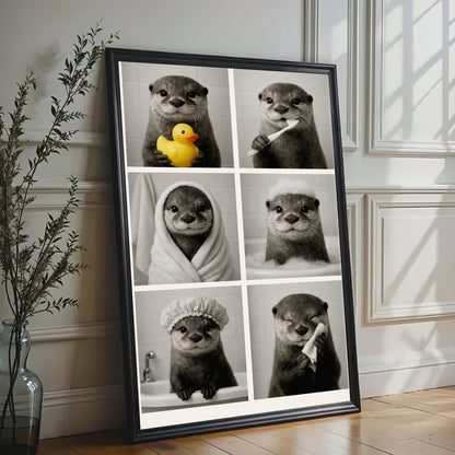 Funny Otter Bath Time Wall Art, Cute Animal Bathroom Decor Canvas Print