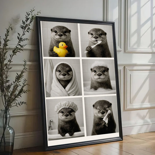 Funny Otter Bath Time Wall Art, Cute Animal Bathroom Decor Canvas Print