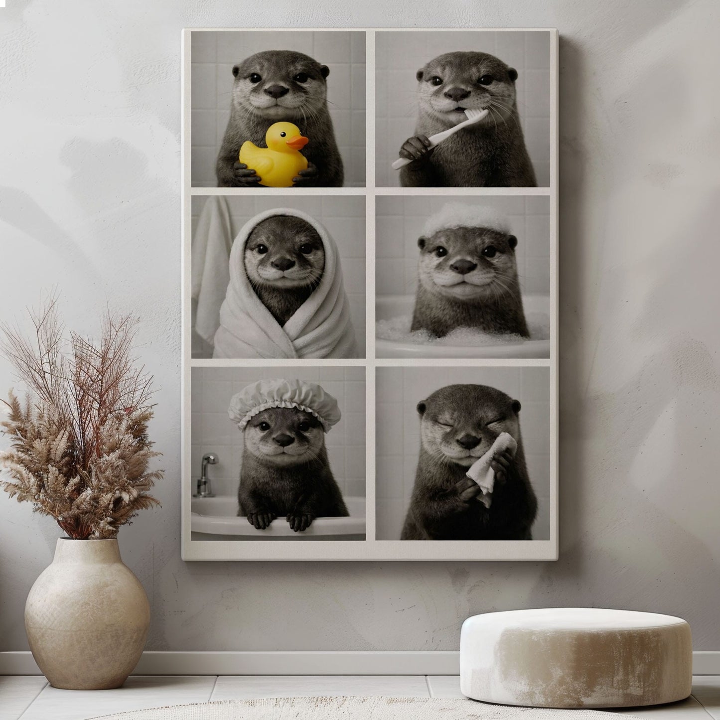 Funny Otter Bath Time Wall Art, Cute Animal Bathroom Decor Canvas Print