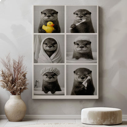 Funny Otter Bath Time Wall Art, Cute Animal Bathroom Decor Canvas Print