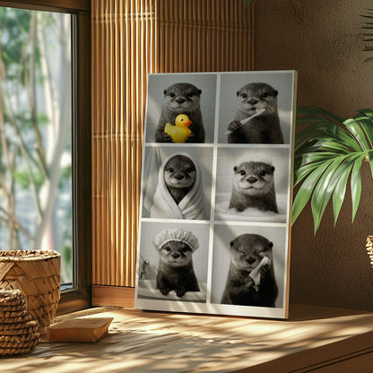 Funny Otter Bath Time Wall Art, Cute Animal Bathroom Decor Canvas Print