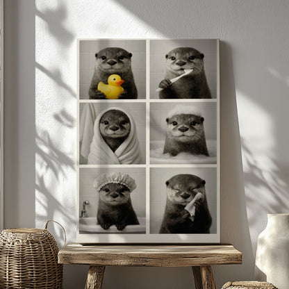 Funny Otter Bath Time Wall Art, Cute Animal Bathroom Decor Canvas Print