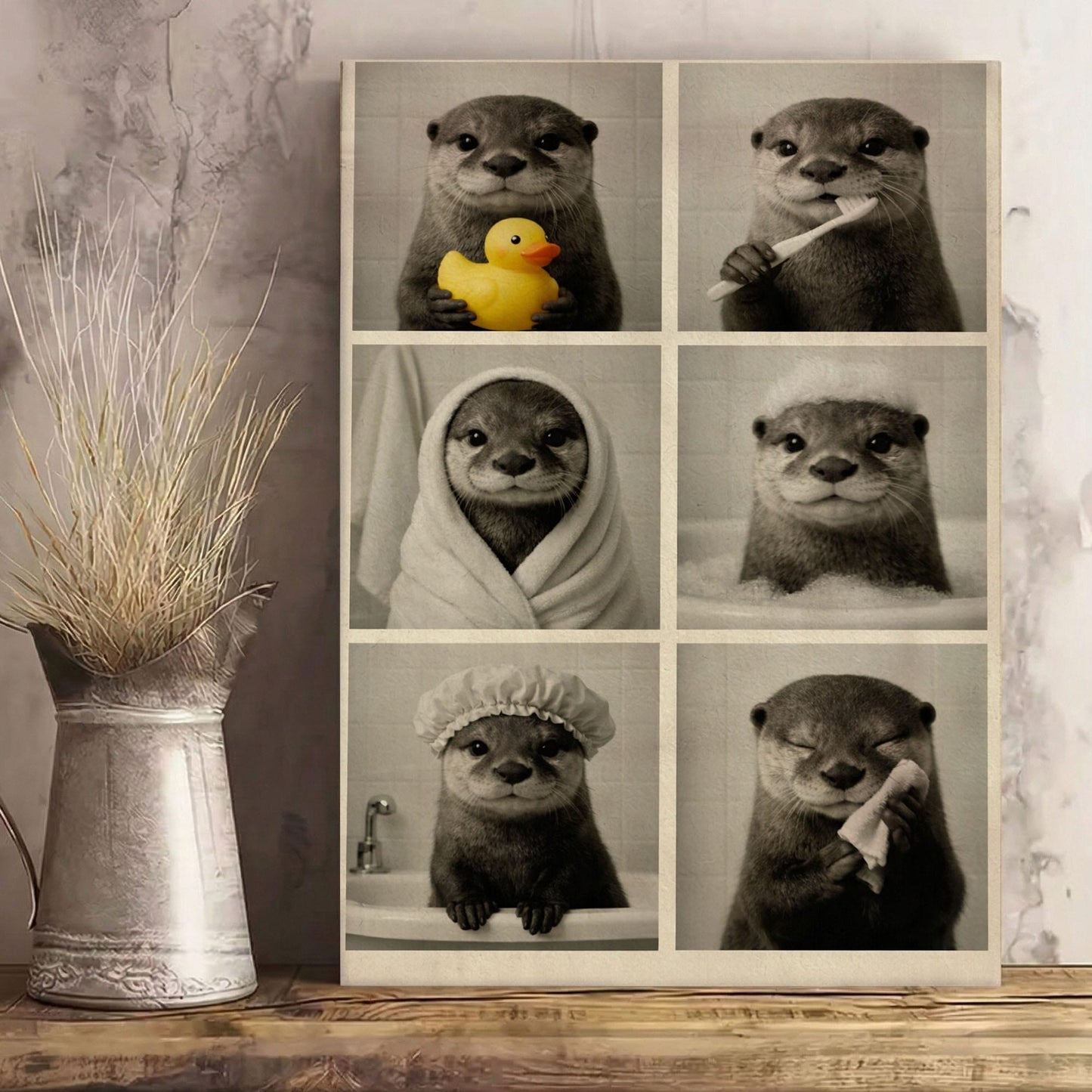 Funny Otter Bath Time Wall Art, Cute Animal Bathroom Decor Canvas Print