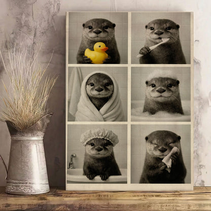 Funny Otter Bath Time Wall Art, Cute Animal Bathroom Decor Canvas Print