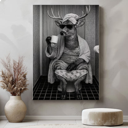 Deer Bathroom Humor Canvas, Cool Animal Wall Art for Home Decor
