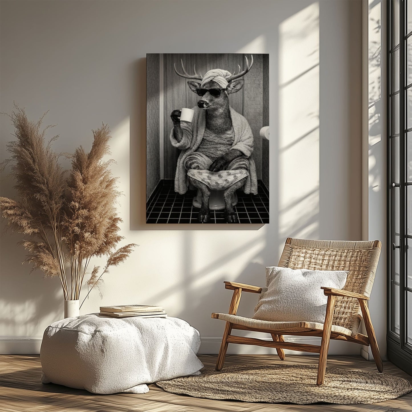 Deer Bathroom Humor Canvas, Cool Animal Wall Art for Home Decor