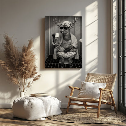 Deer Bathroom Humor Canvas, Cool Animal Wall Art for Home Decor