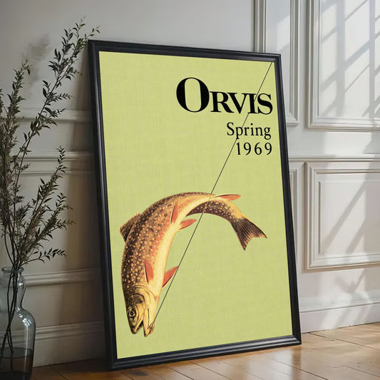 Vintage Fishing Canvas Print, Trout Illustration Rustic Cabin Wall Decor