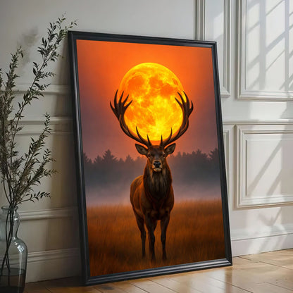 Majestic Deer Full Moon Canvas Wall Art