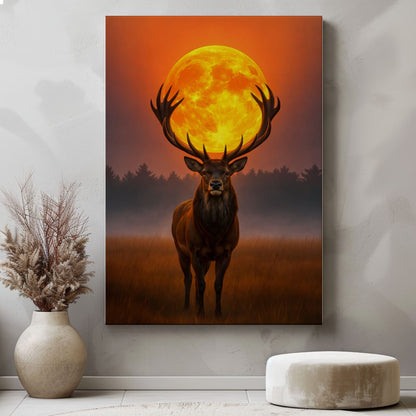 Majestic Deer Full Moon Canvas Wall Art
