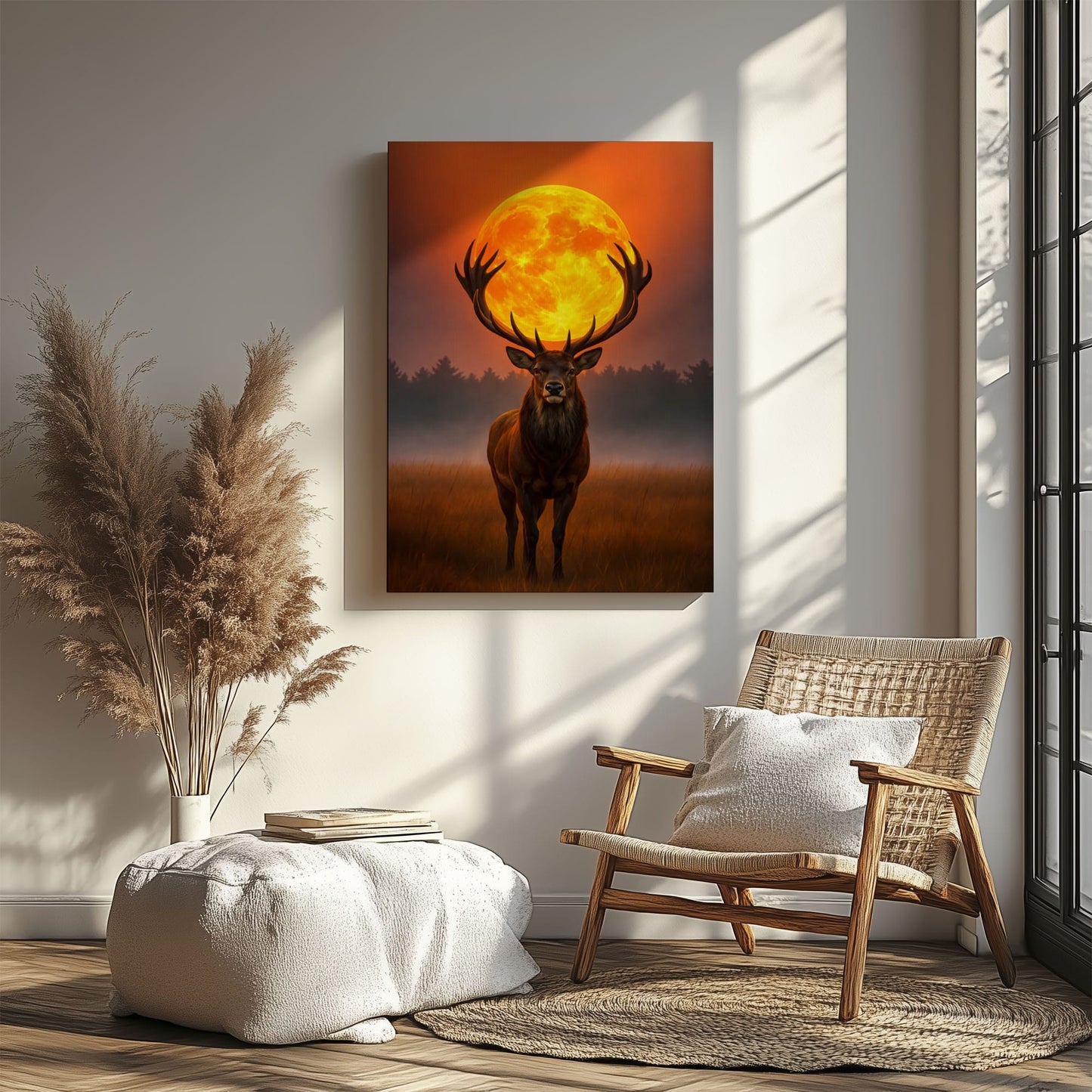 Majestic Deer Full Moon Canvas Wall Art