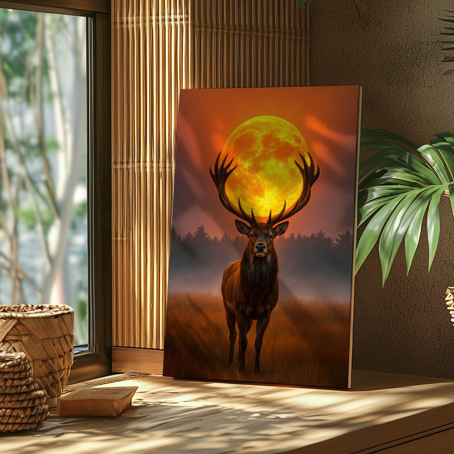 Majestic Deer Full Moon Canvas Wall Art