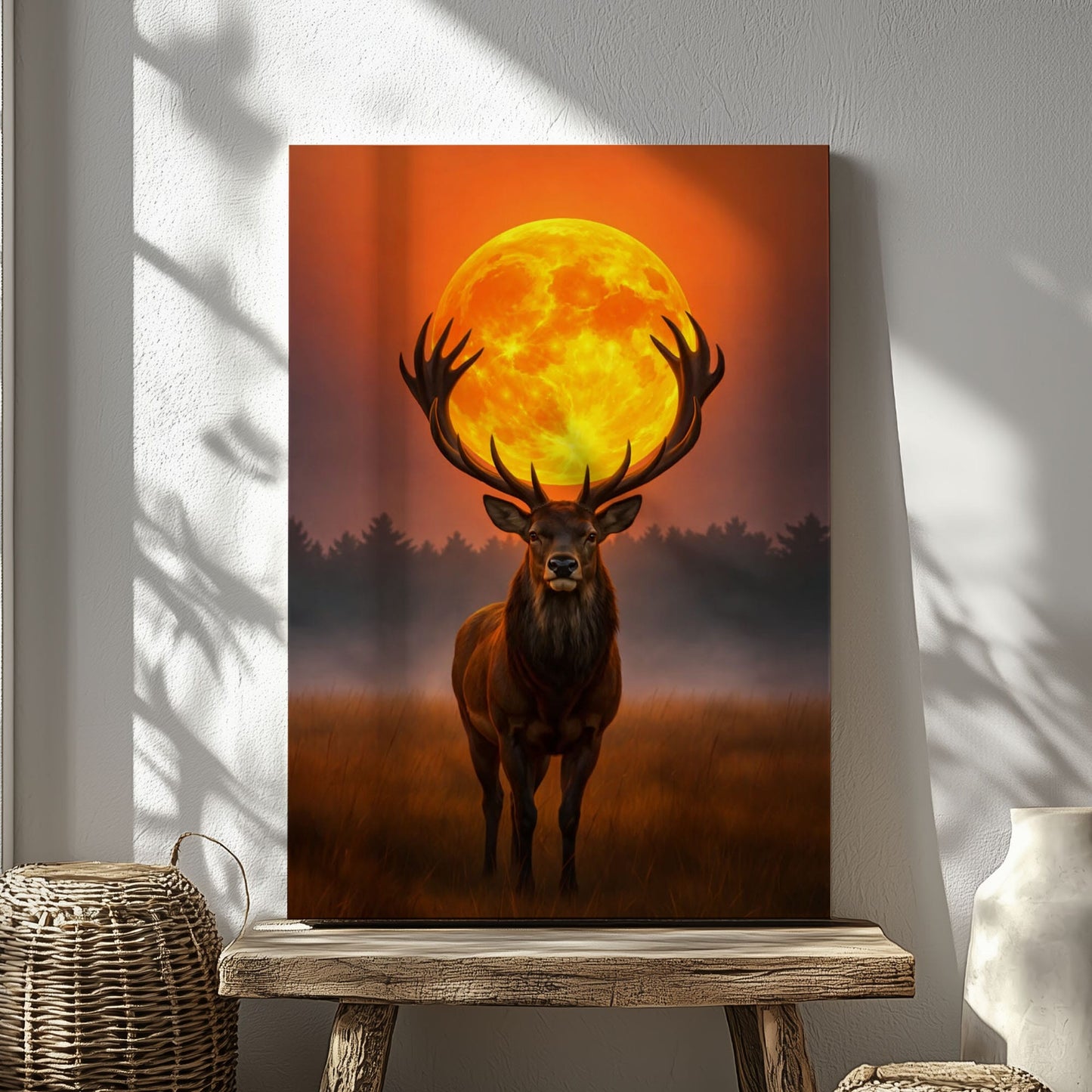 Majestic Deer Full Moon Canvas Wall Art