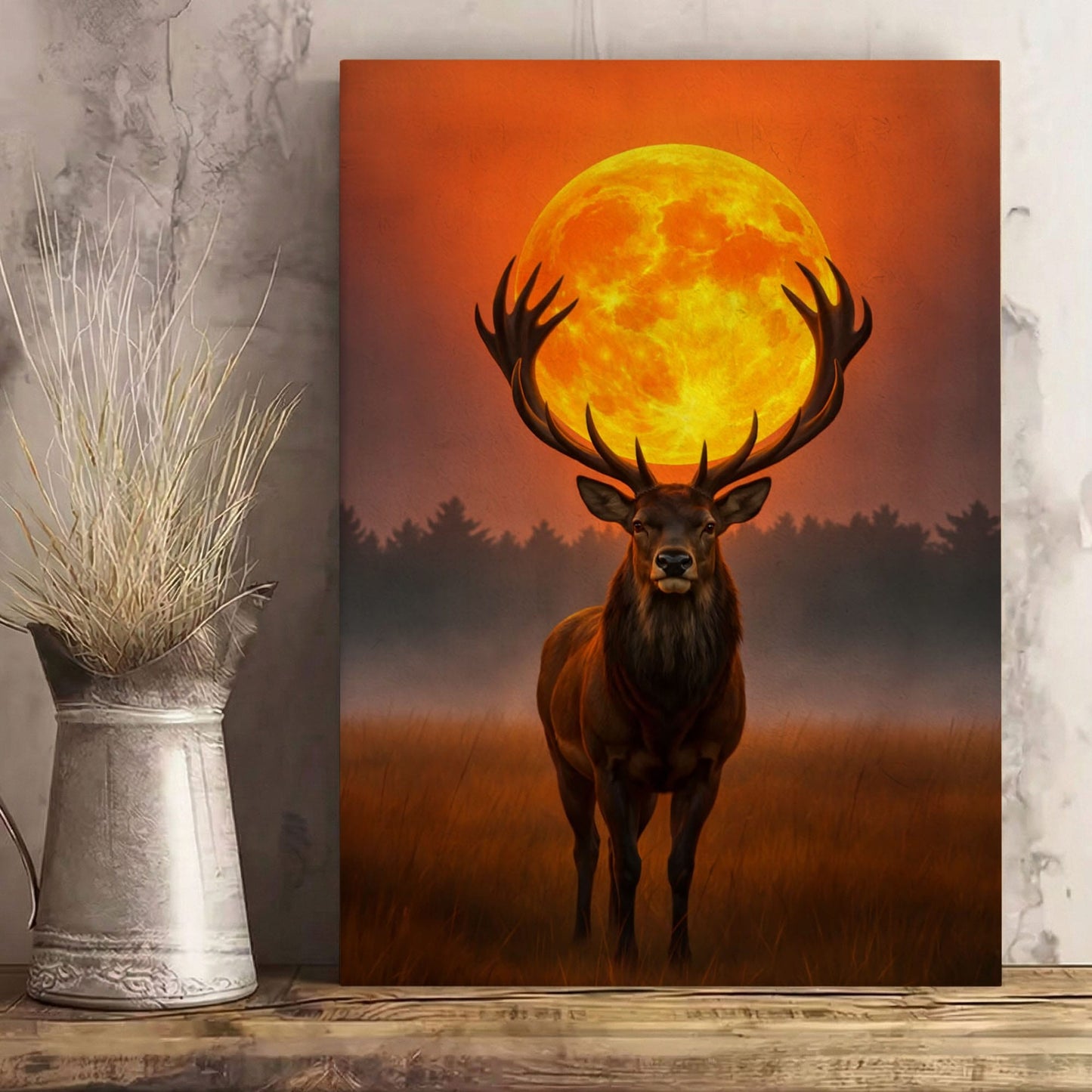 Majestic Deer Full Moon Canvas Wall Art