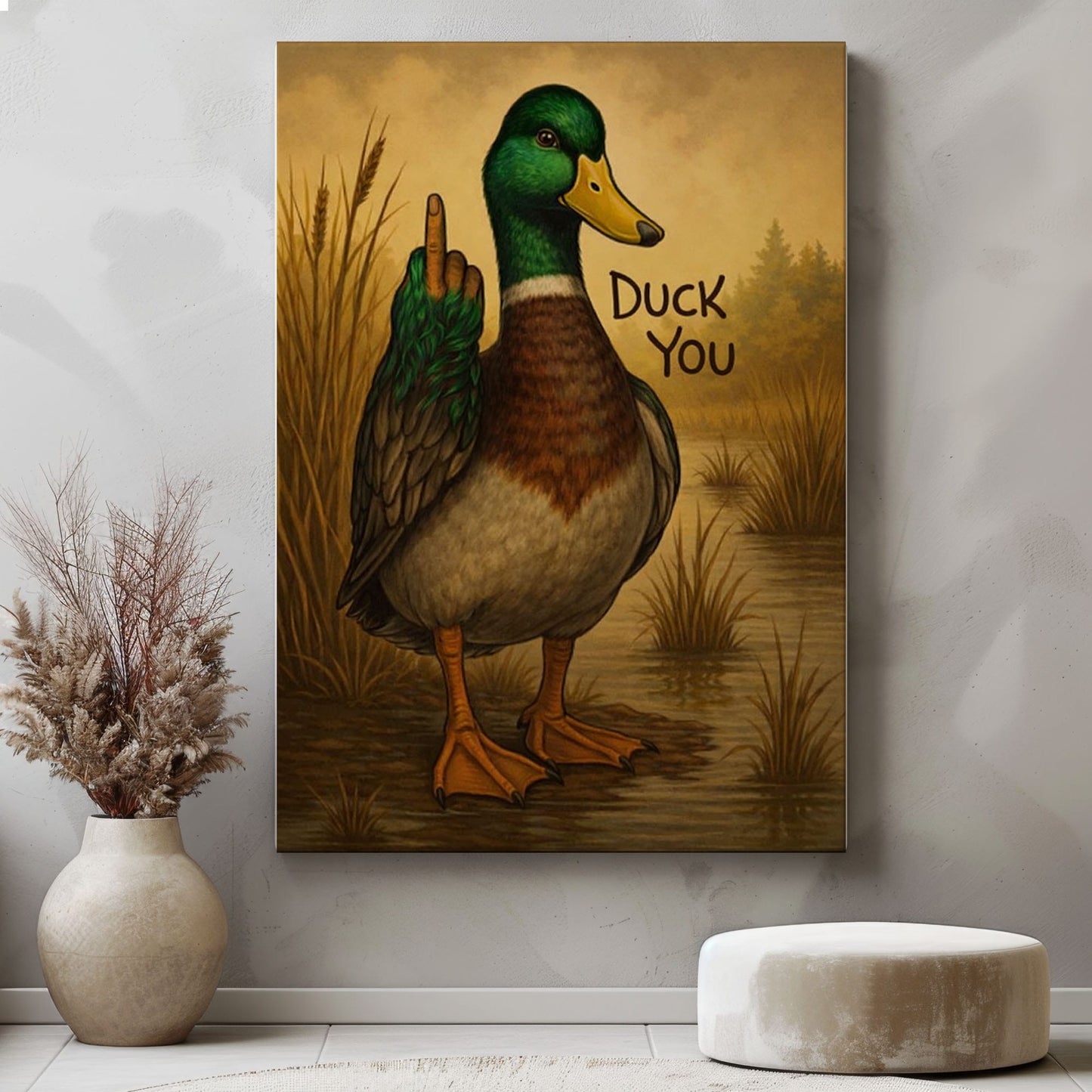 Mallard Duck Cheeky Bathroom Decor Canvas Wall Art