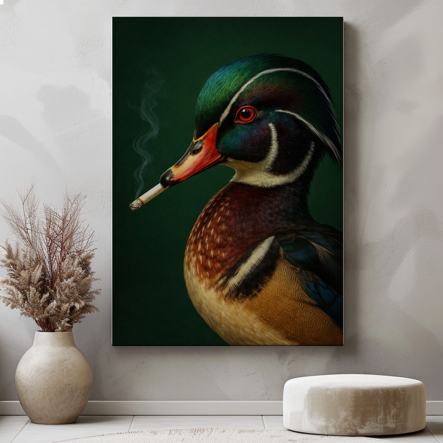 Duck Smoking Bathroom Canvas Wall Art