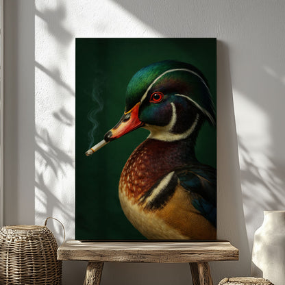 Duck Smoking Bathroom Canvas Wall Art