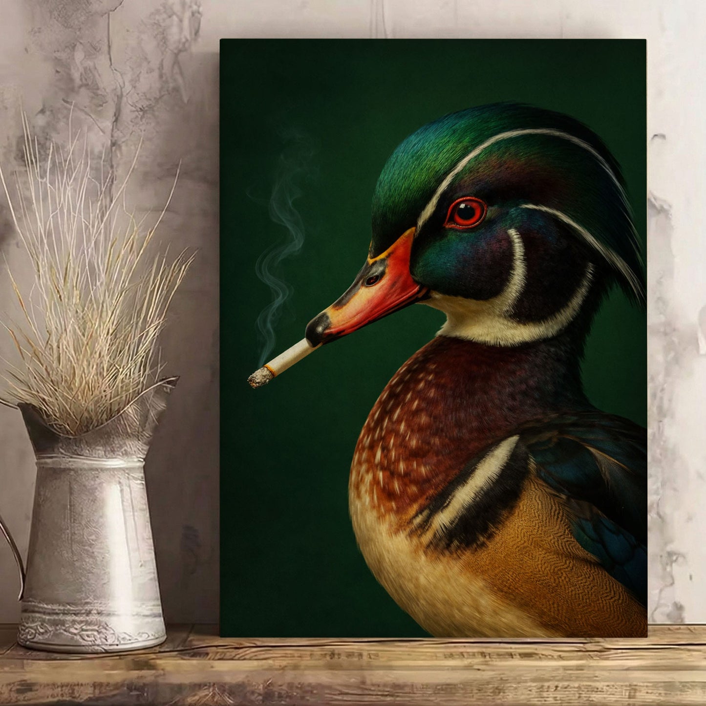 Duck Smoking Bathroom Canvas Wall Art