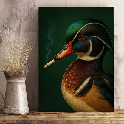 Duck Smoking Bathroom Canvas Wall Art