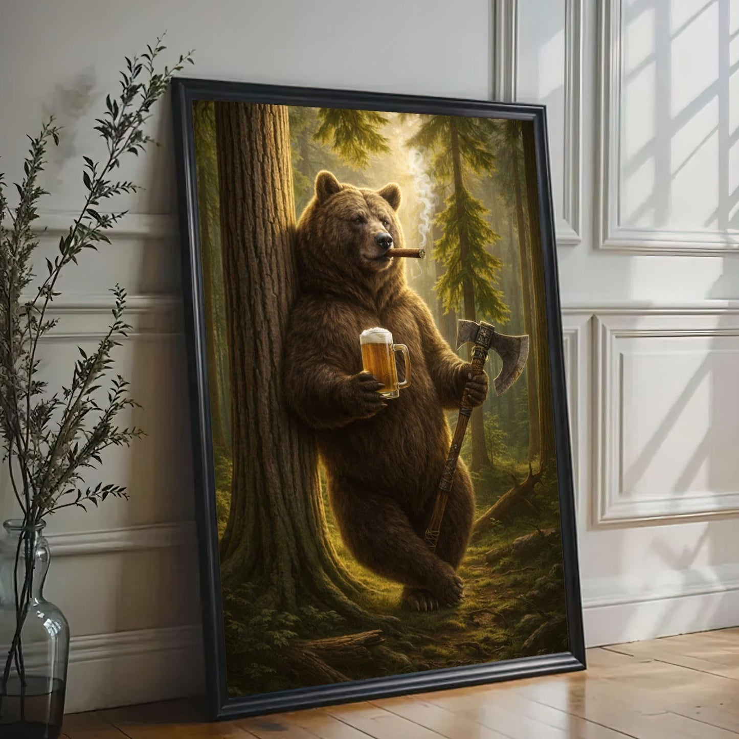Rustic Bear in Forest Canvas Wall Art