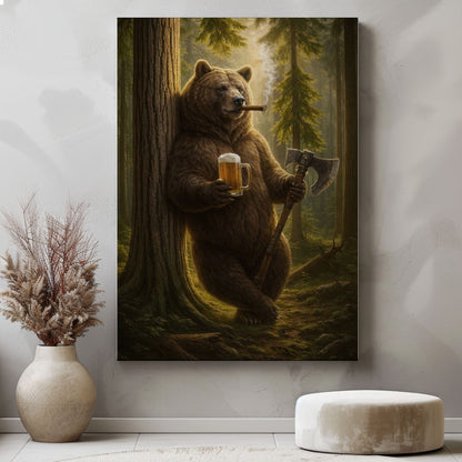 Rustic Bear in Forest Canvas Wall Art