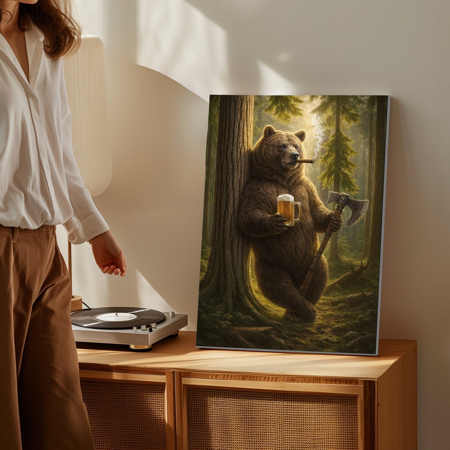 Rustic Bear in Forest Canvas Wall Art