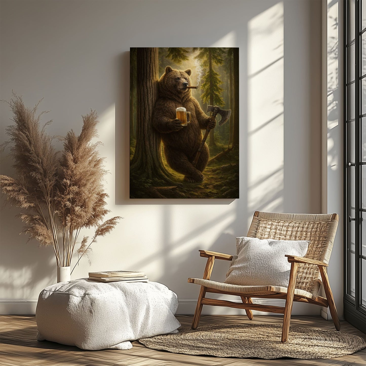 Rustic Bear in Forest Canvas Wall Art