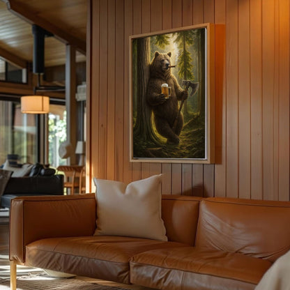 Rustic Bear in Forest Canvas Wall Art