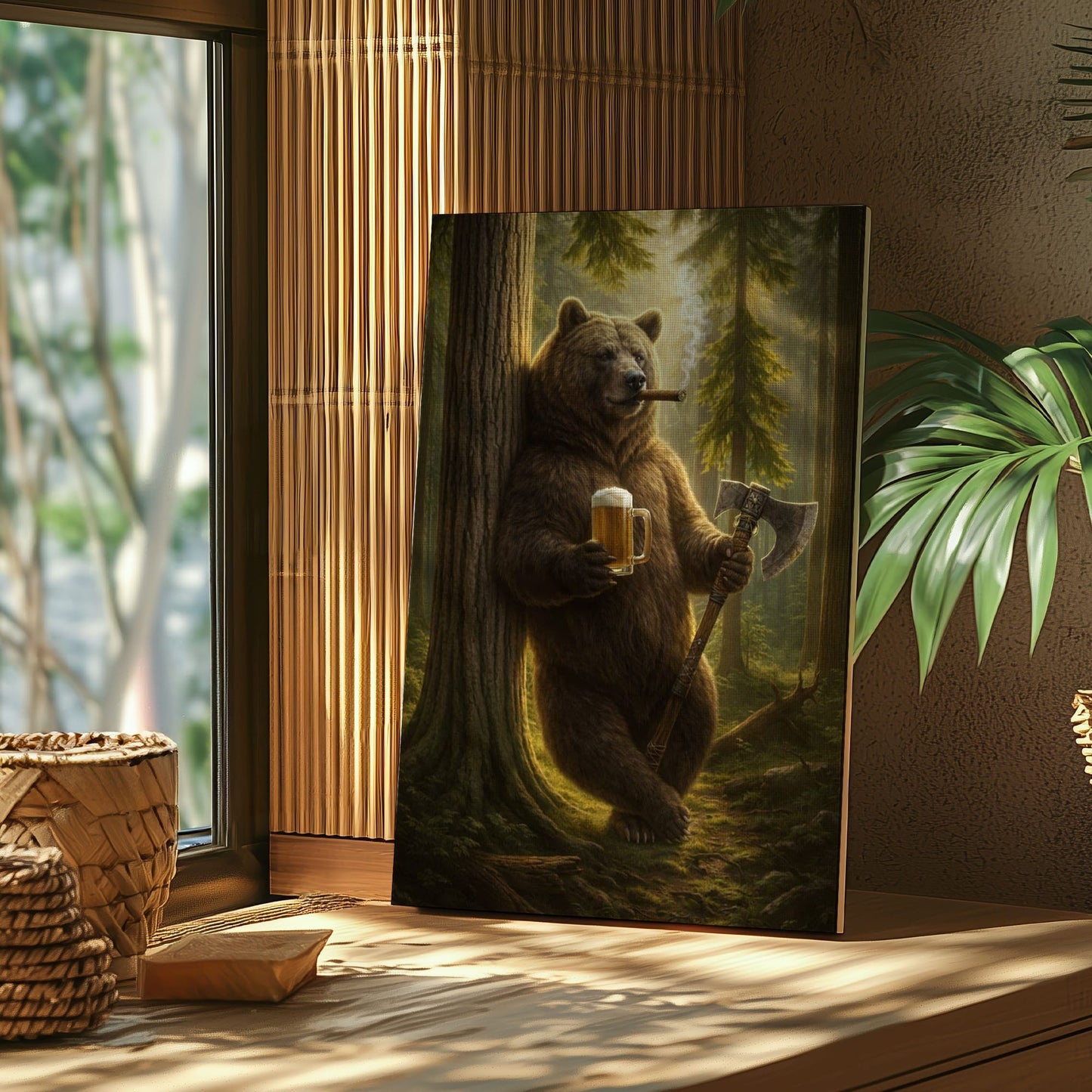 Rustic Bear in Forest Canvas Wall Art