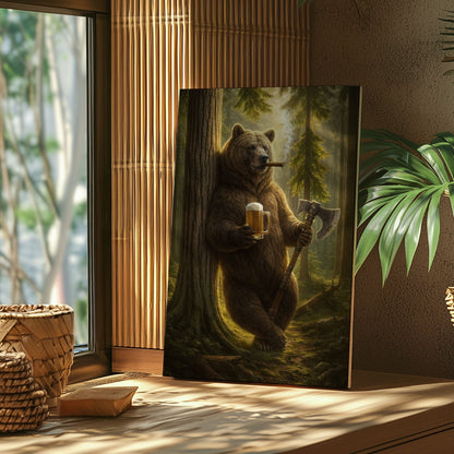 Rustic Bear in Forest Canvas Wall Art