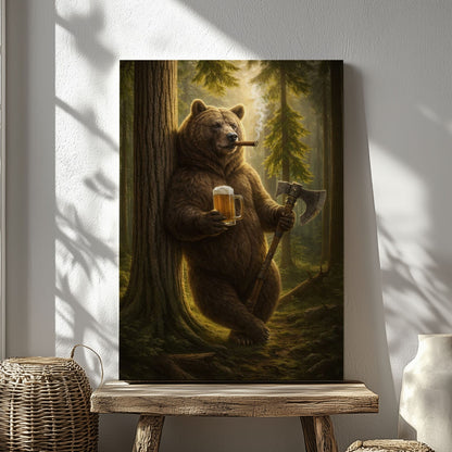 Rustic Bear in Forest Canvas Wall Art