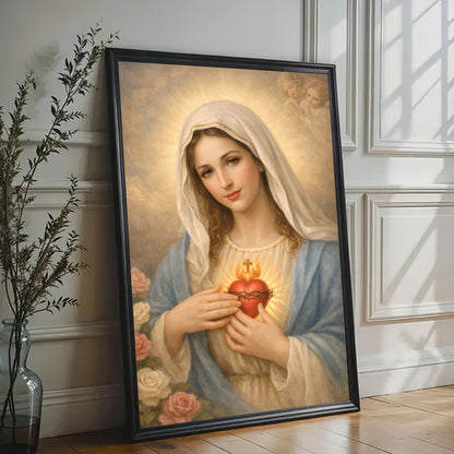 Sacred Heart of Mary Canvas Print, Bring Love and Protection Into Your Home, Catholic Wall Art Decor