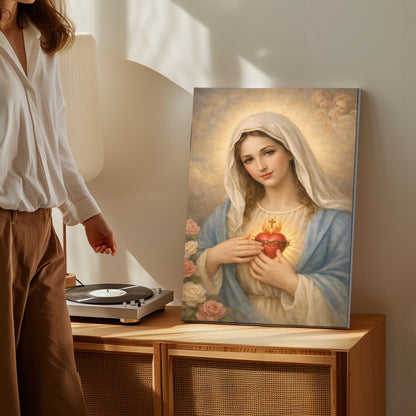 Sacred Heart of Mary Canvas Print, Bring Love and Protection Into Your Home, Catholic Wall Art Decor