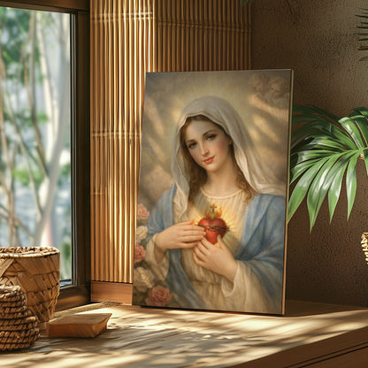 Sacred Heart of Mary Canvas Print, Bring Love and Protection Into Your Home, Catholic Wall Art Decor