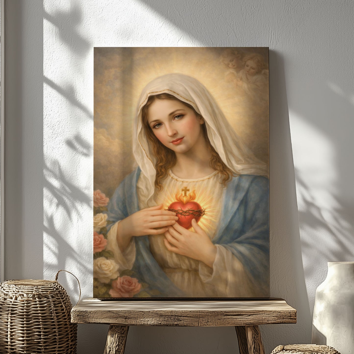Sacred Heart of Mary Canvas Print, Bring Love and Protection Into Your Home, Catholic Wall Art Decor