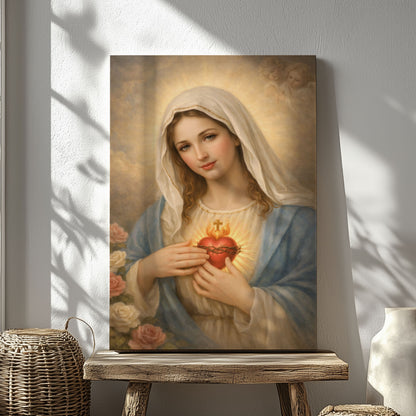 Sacred Heart of Mary Canvas Print, Bring Love and Protection Into Your Home, Catholic Wall Art Decor