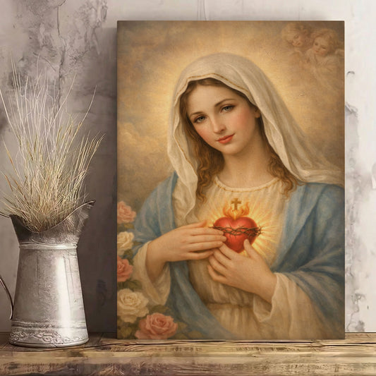 Sacred Heart of Mary Canvas Print, Bring Love and Protection Into Your Home, Catholic Wall Art Decor