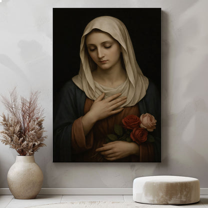Virgin Mary Canvas Print, Classic Madonna Wall Art, Catholic Wall Decor
