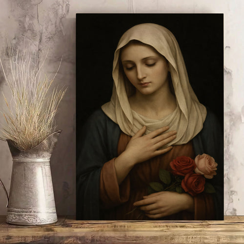 Virgin Mary Canvas Print, Classic Madonna Wall Art, Catholic Wall Decor