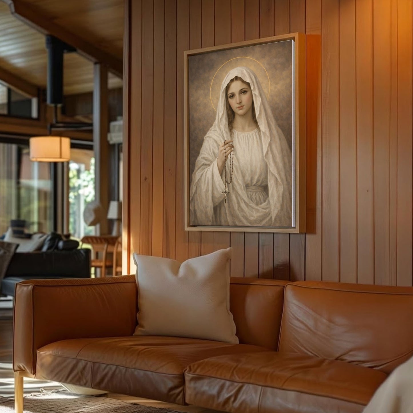 Mary with Rosary Canvas Wall Art, Blessed Mother Canvas Print