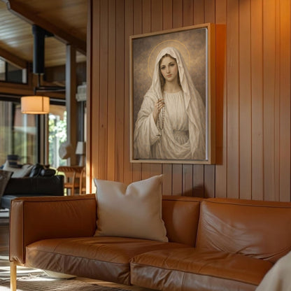 Mary with Rosary Canvas Wall Art, Blessed Mother Canvas Print