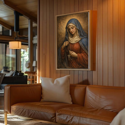 Virgin Mary with Rosary Canvas Wall Art, Blessed Mother Canvas